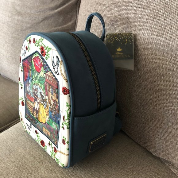NWT Disney Loungefly Beauty & The Beast Stained Glass Rose Mini Backpack Rare - Picture 5 of 6